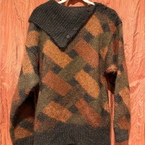 Ellen Tracy Geometric Sweater - Orange, Brown, Black